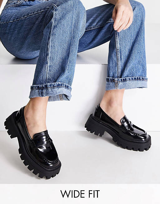 

Черные массивные лоферы в глинтвейн с широкой посадкой ASOS DESIGN, Черный