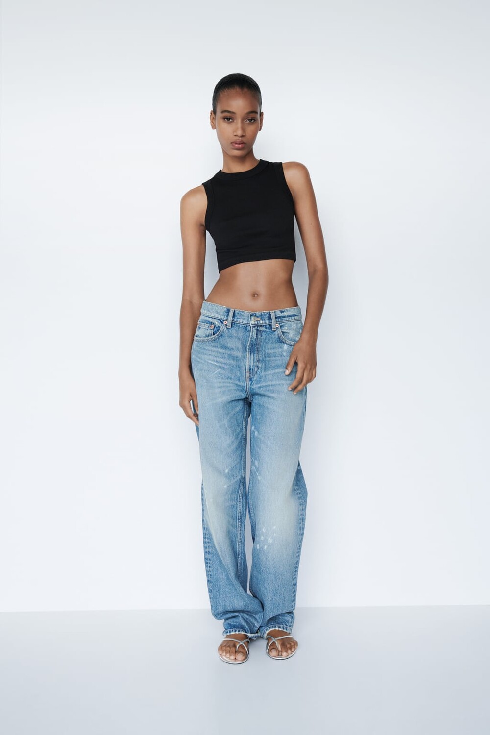 

Бесшовный базовый топ ZARA, черный