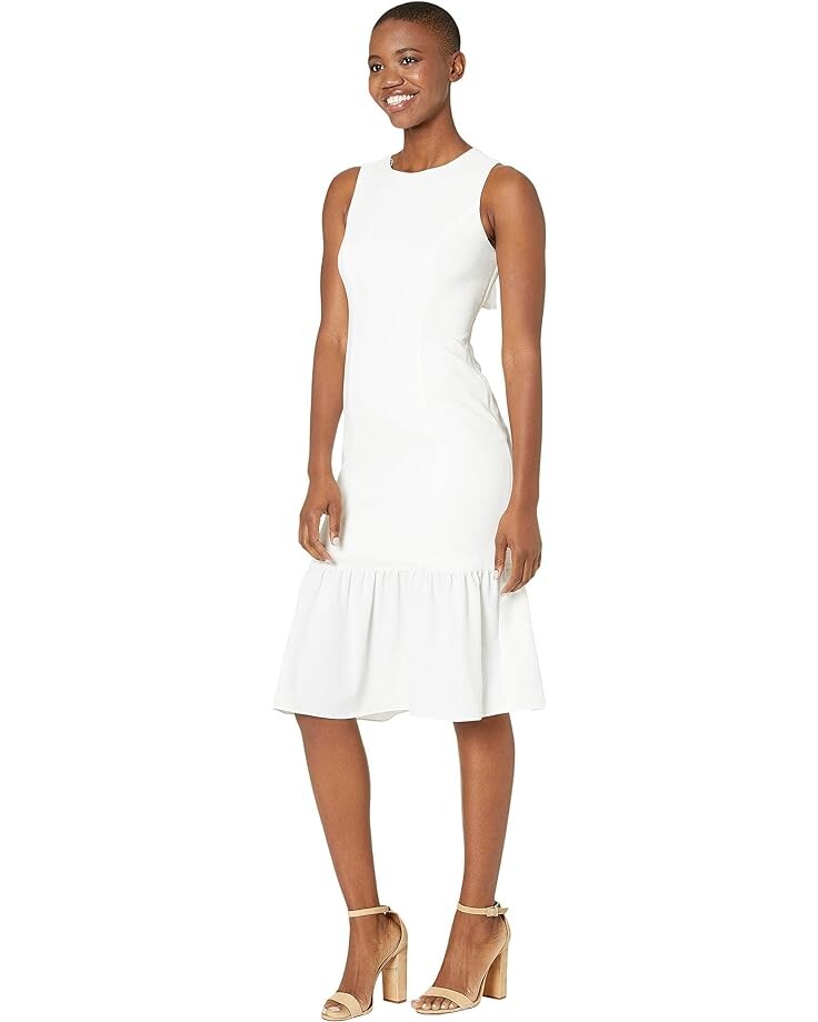 

Платье Adrianna Papell Textured Crepe Flounce Dress, слоновая кость, Бежевый