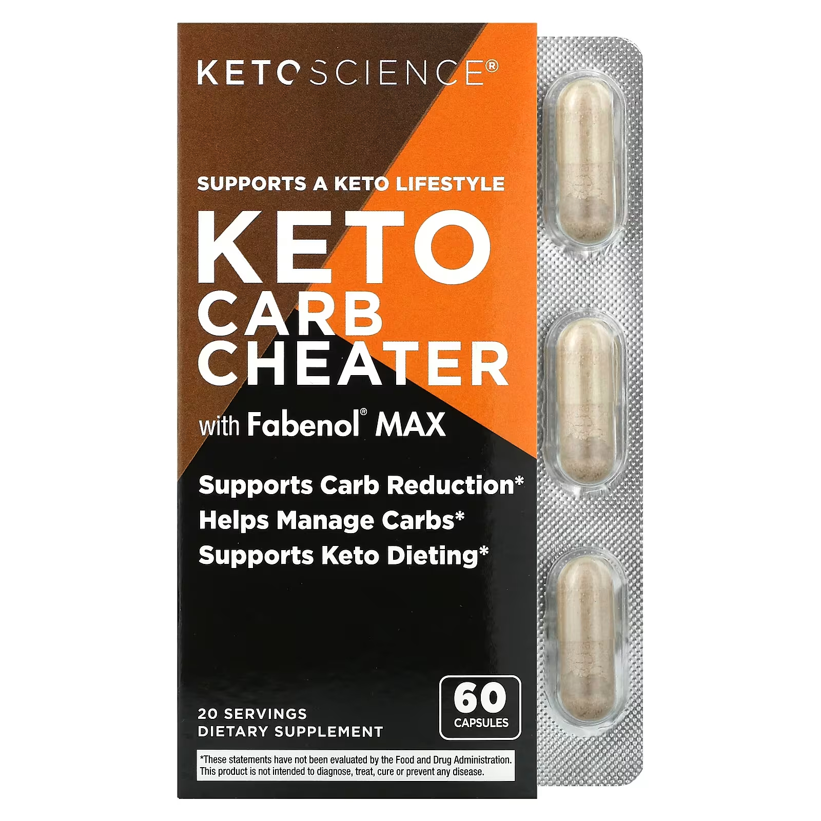 Пищевая добавка Keto Science Keto Carb Cheater & Fabenol Max, 60 капсул carb