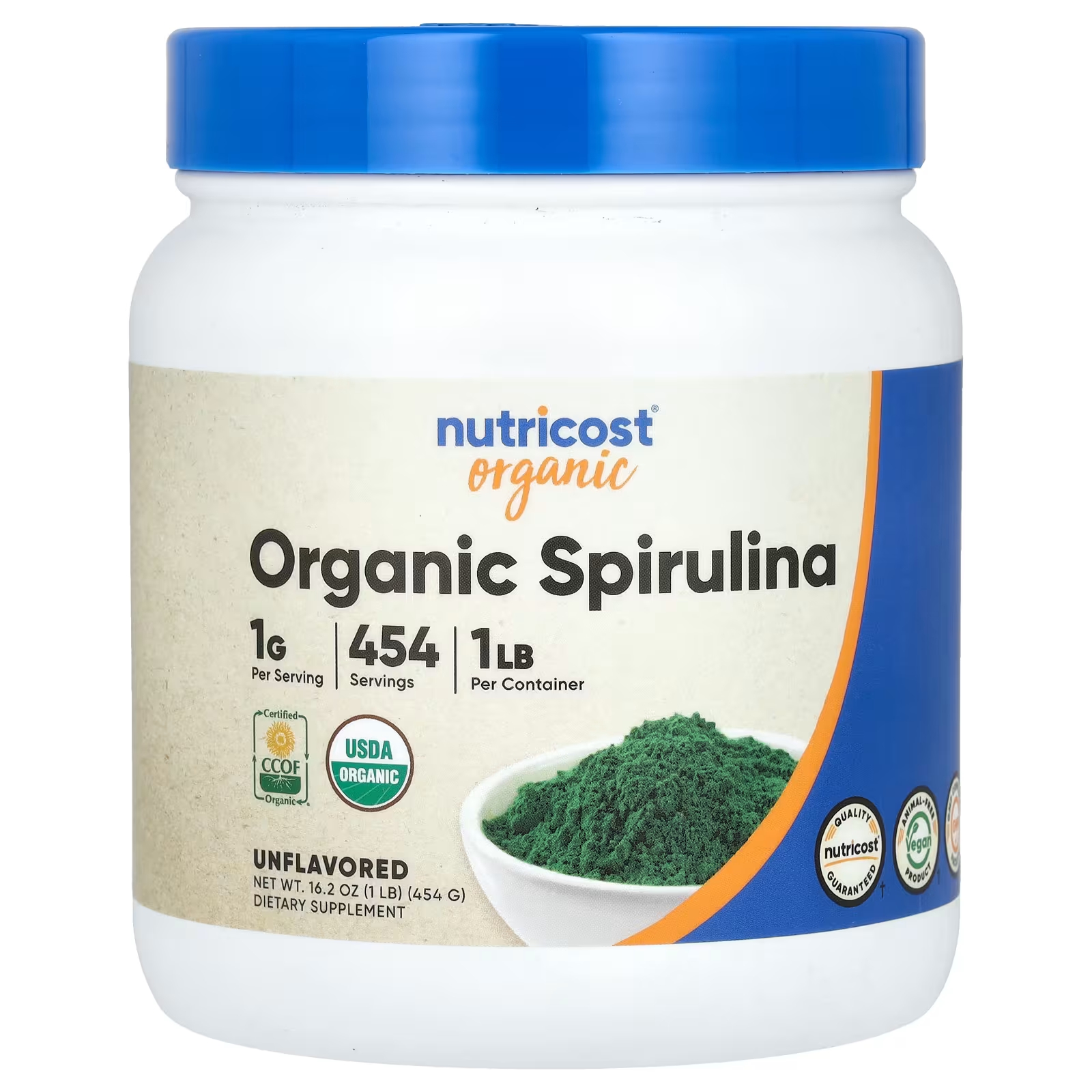 Органическая спирулина Nutricost без вкуса, 454 г органическая клетчатка прозрачная без вкуса 192 г garden of life