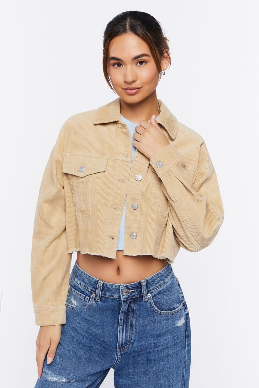 

Укороченная вельветовая куртка с потертостями Forever 21
