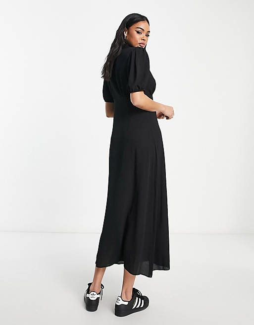 Черное чайное платье-рубашка миди на пуговицах ASOS DESIGN черное атласное платье миди на пуговицах asos design tall