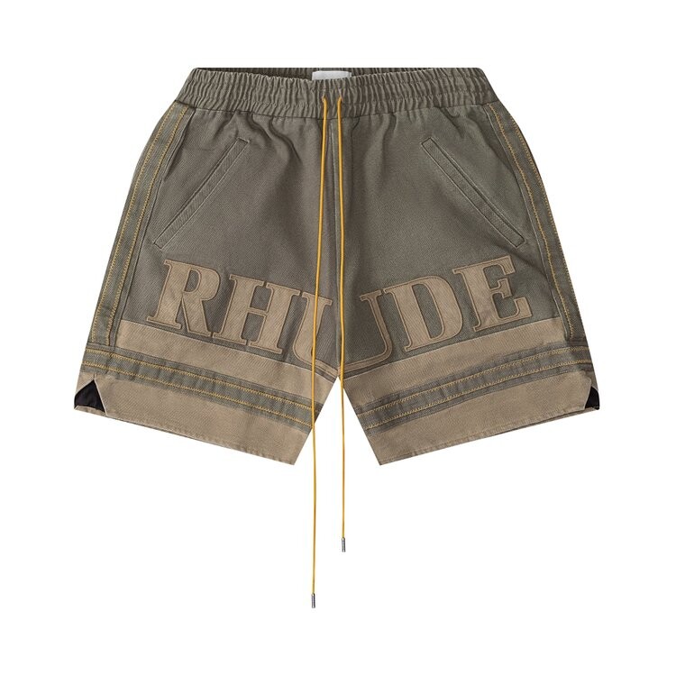 Шорты Rhude Embroidered Canvas Logo 'Olive/Tan', зеленый