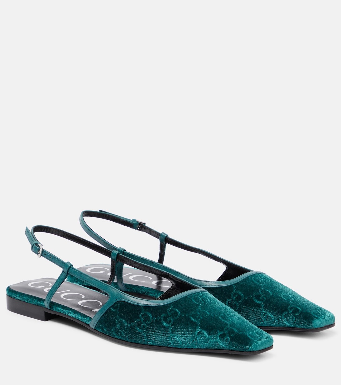 

Бархатные балетки gg с пяткой на пятке Gucci, синий