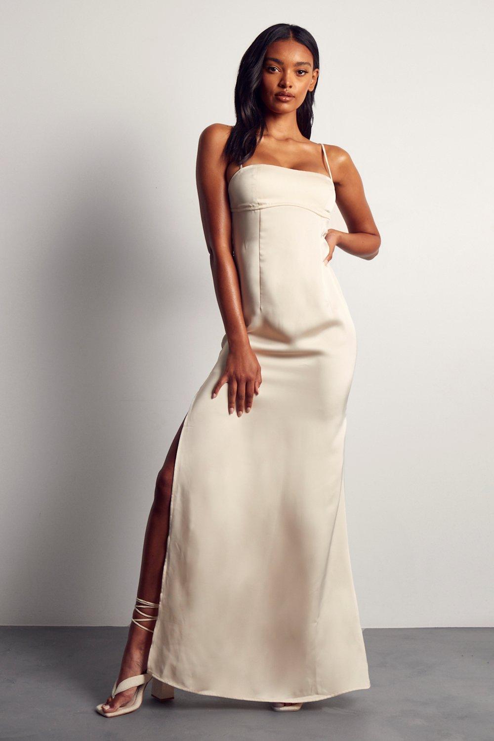 Атласное платье макси с квадратным вырезом и окантовкой MISSPAP, белый атласное платье макси с квадратным вырезом asos edition