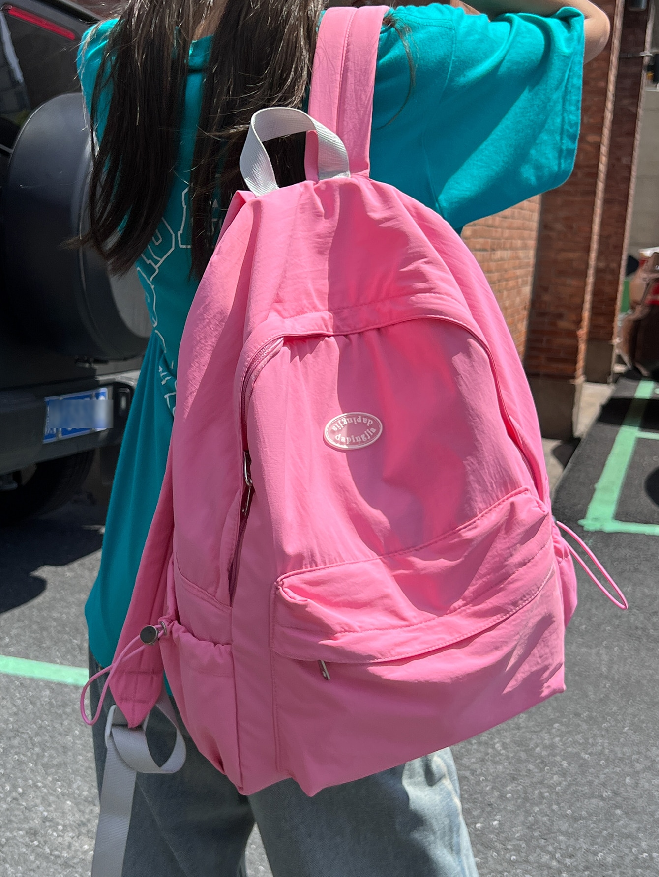 Простой однотонный рюкзак большой вместимости для ежедневного использования, розовый