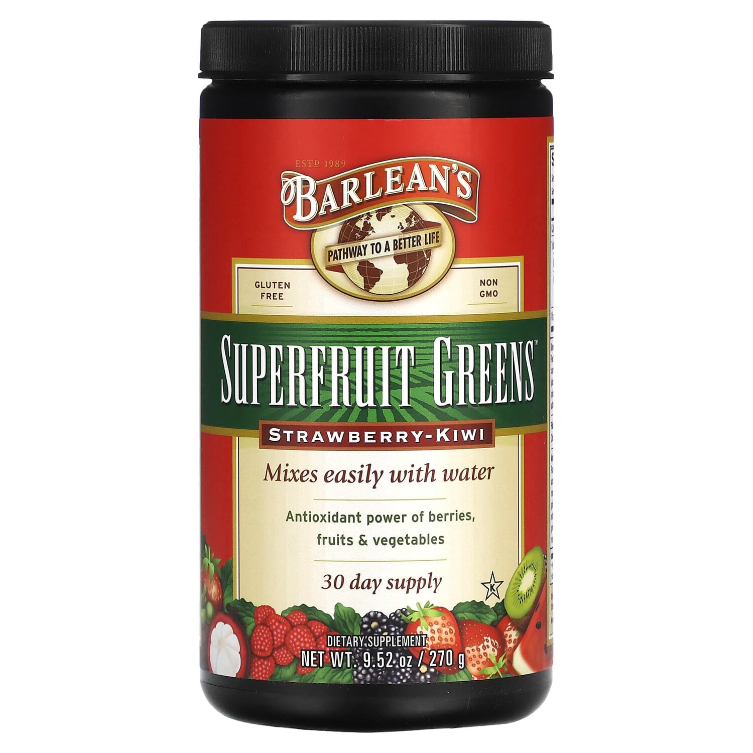 

Superfruit Greens, клубника и киви, 270 г (9,52 унции), Barlean's