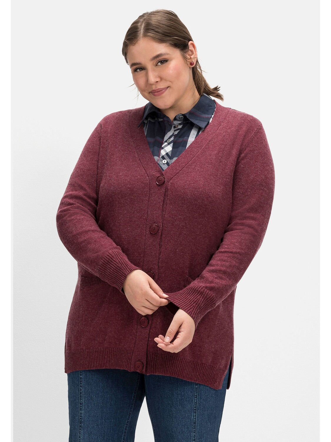 

Кардиган sheego Strickjacke, цвет weinrot meliert