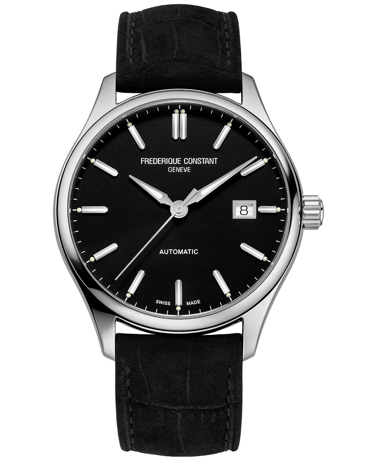 цена Мужские швейцарские автоматические часы с классическим индексом, черный кожаный ремешок, 40 мм Frederique Constant