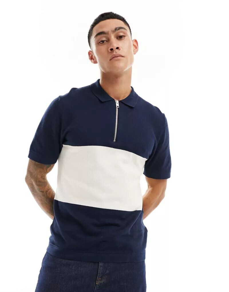 

Темно-синяя трикотажная рубашка-поло на молнии Jack & Jones