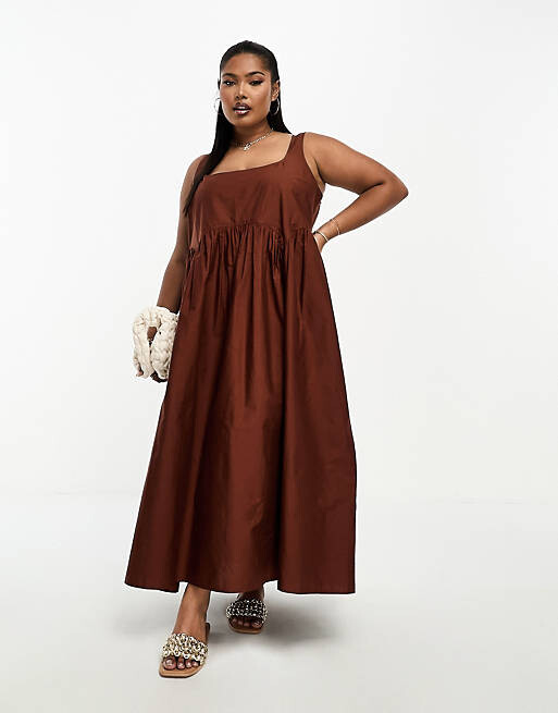 

Шоколадный сарафан миди с квадратным вырезом ASOS DESIGN Curve