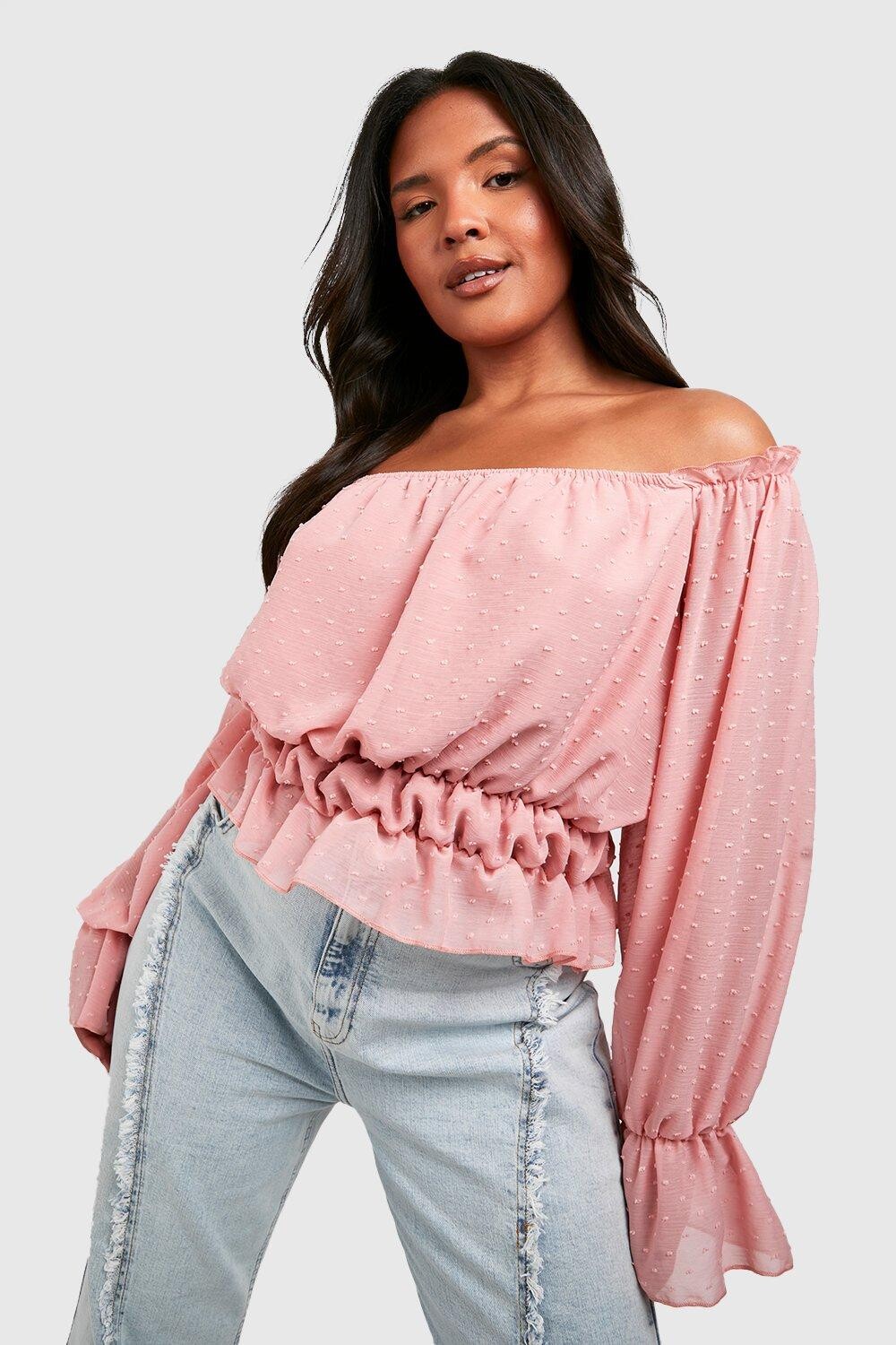 

Топ plus dobby mesh с квадратным вырезом и гофрами Boohoo, розовый