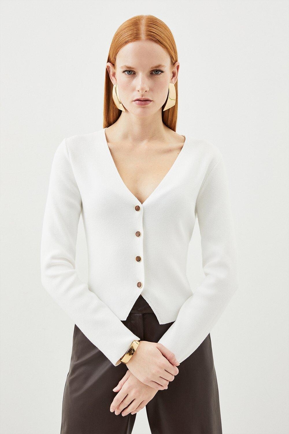 

Компактный вязаный топ из шерсти Karen Millen, белый