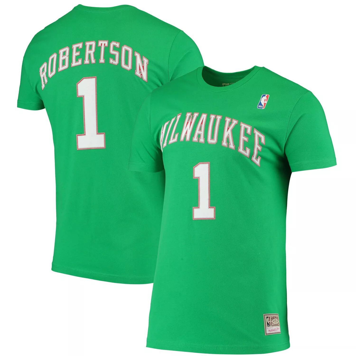 Мужская футболка Mitchell & Ness Oscar Robertson Green Milwaukee Bucks Hardwood Classics Stitch Name & Number