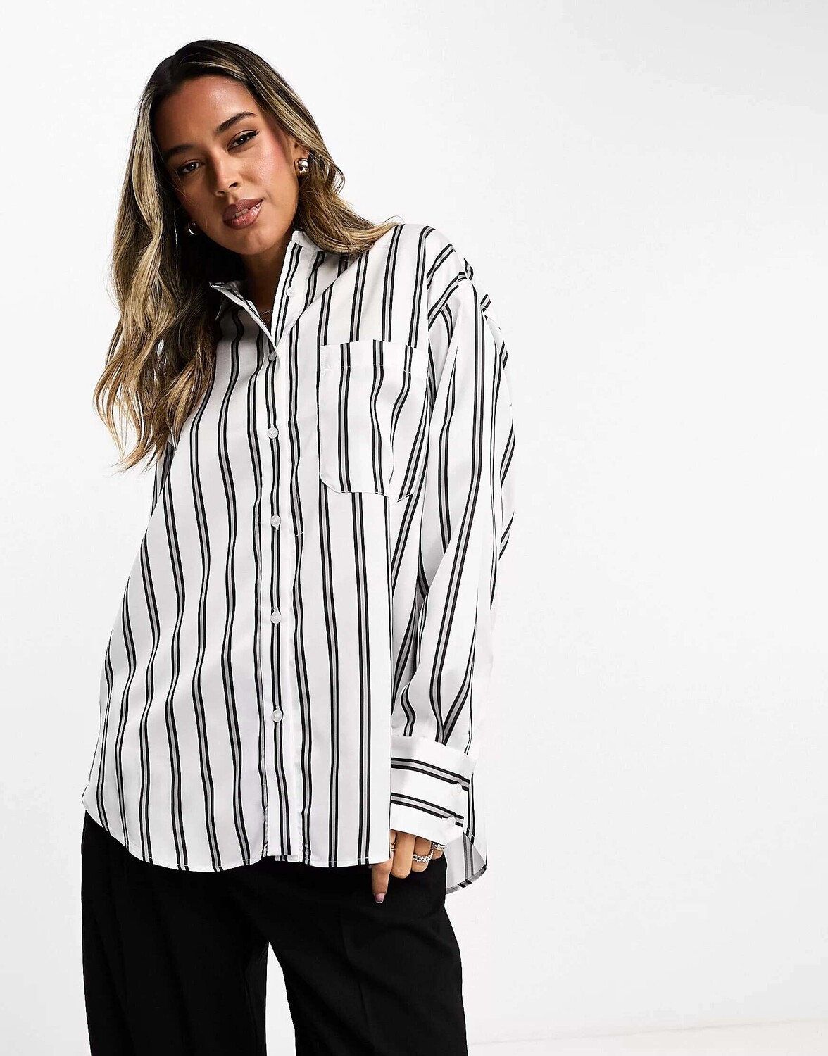 

Атласная оксфордская рубашка в монополоску ASOS