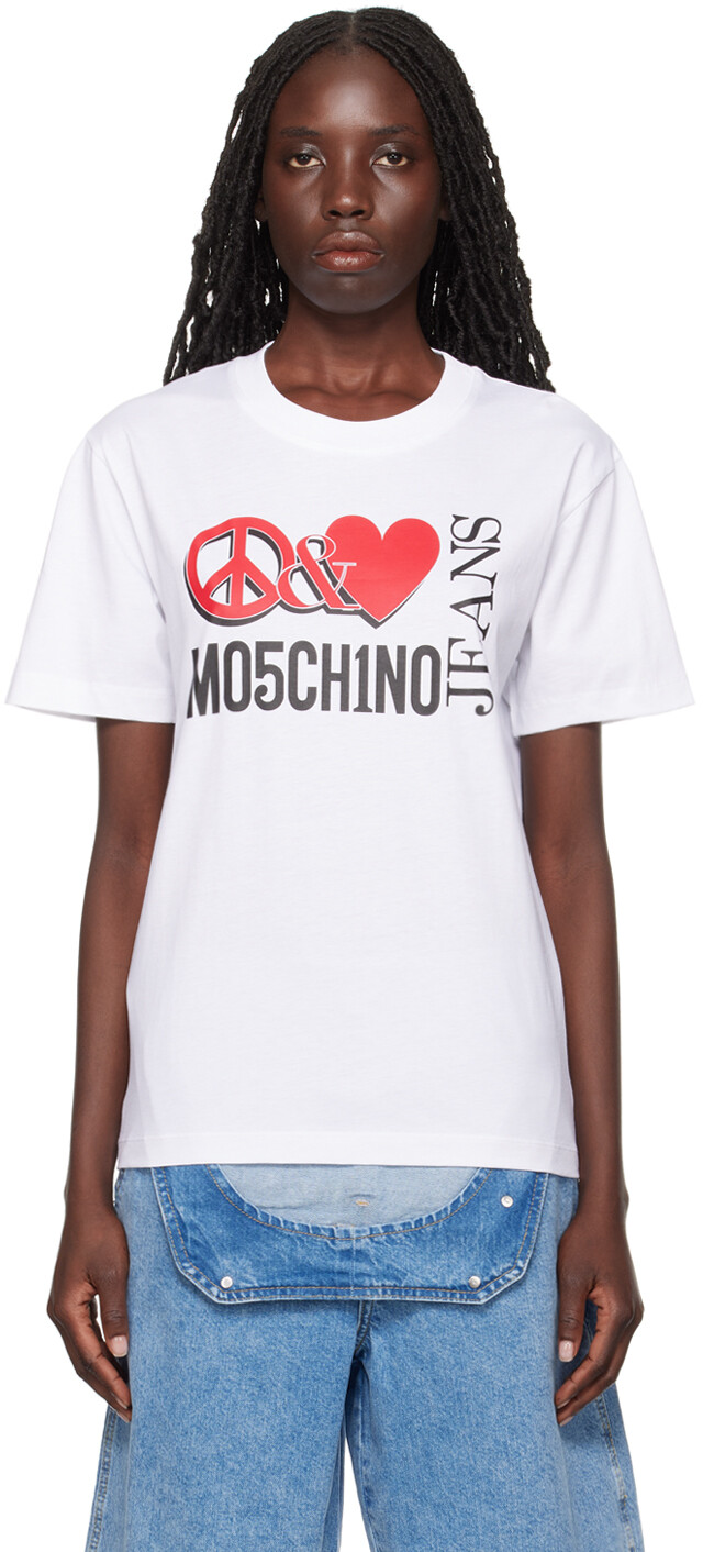 

Белая футболка «Мир и любовь» Moschino Jeans
