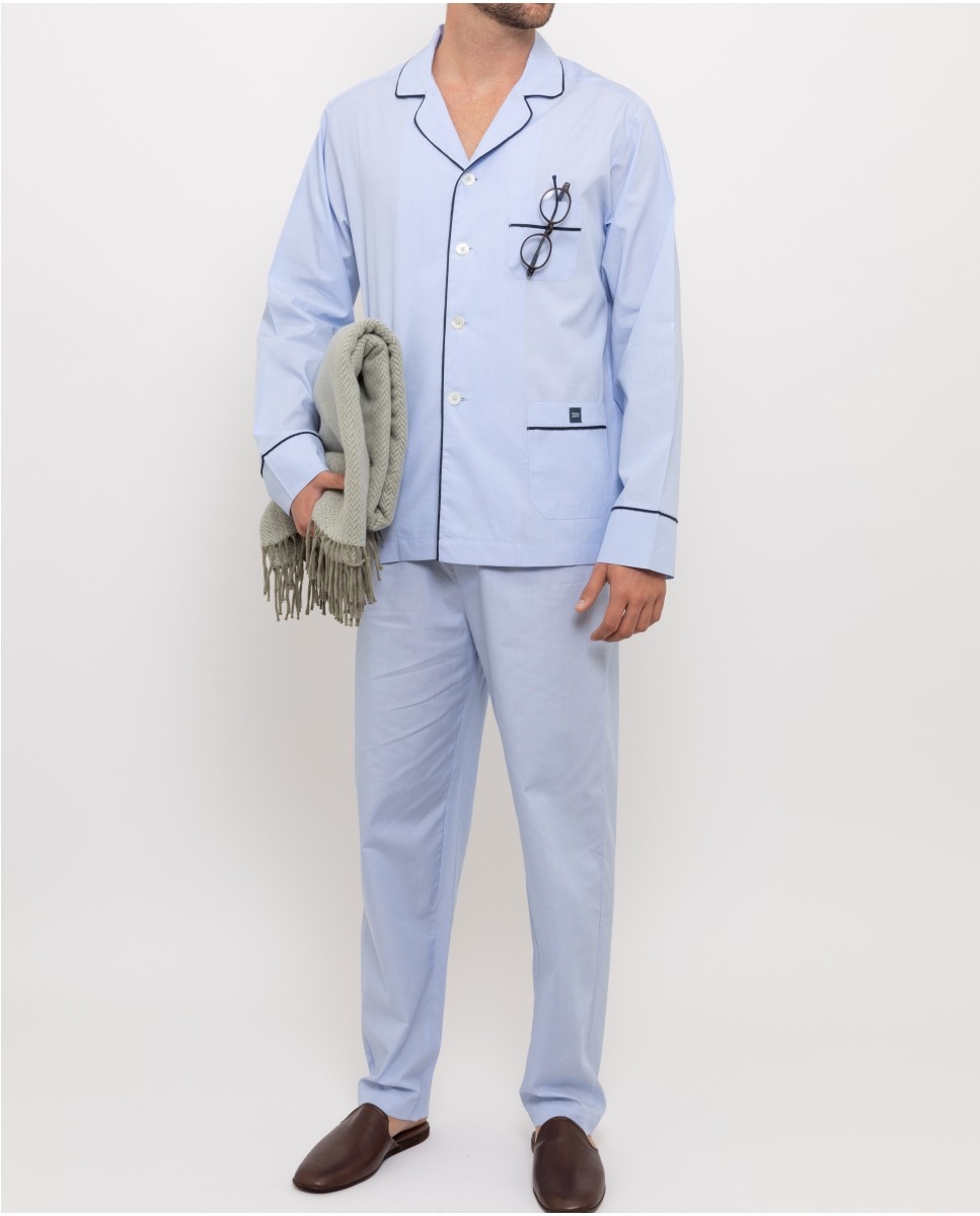 Мужская длинная пижама из ткани голубого цвета Wickett Jones, светло-синий робот фил