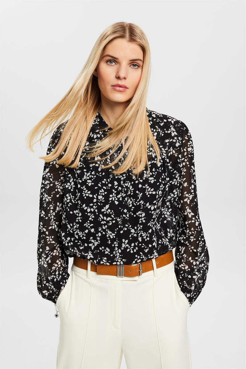 Экологичная блузка с цветочным принтом Esprit, черный