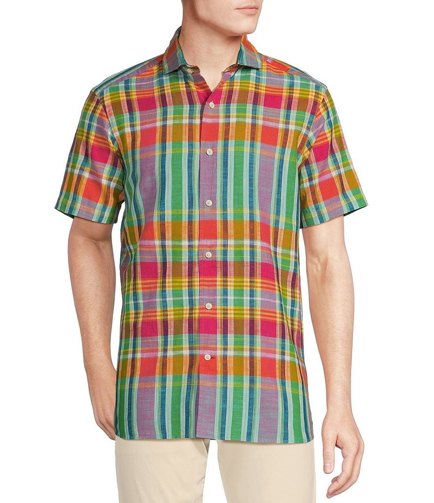 Рубашка в разноцветную клетку с короткими рукавами Cremieux Blue Label Tahiti Collection, мультиколор