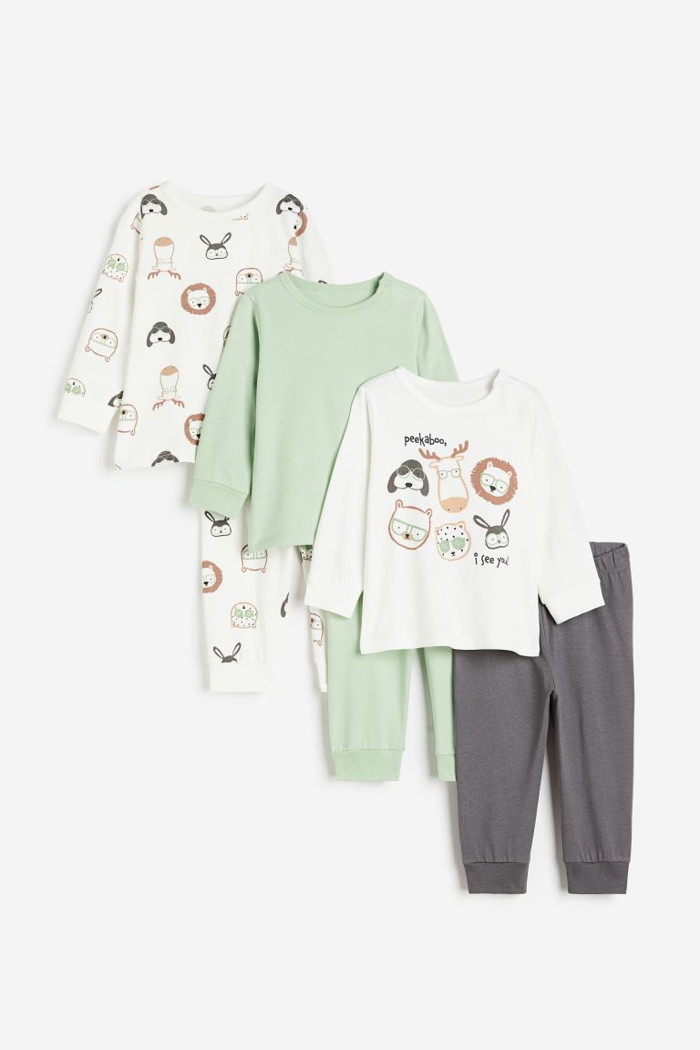 Хлопковый пижамный комплект из трех предметов H&M
