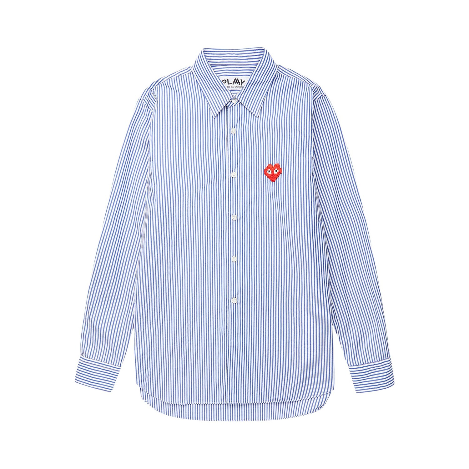 

Рубашка в полоску с сердечками Comme des Garçons PLAY x Invader, цвет Синяя/белая полоска