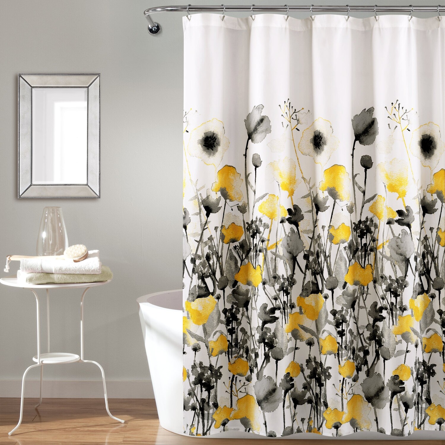 

Занавеска для душа Zuri Flora Lush Decor, цвет Yellow_Gray
