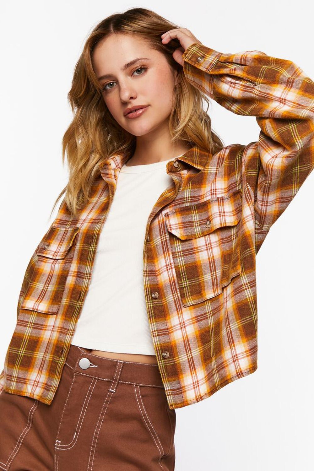 

Рубашка в клетку с заниженными рукавами Forever 21