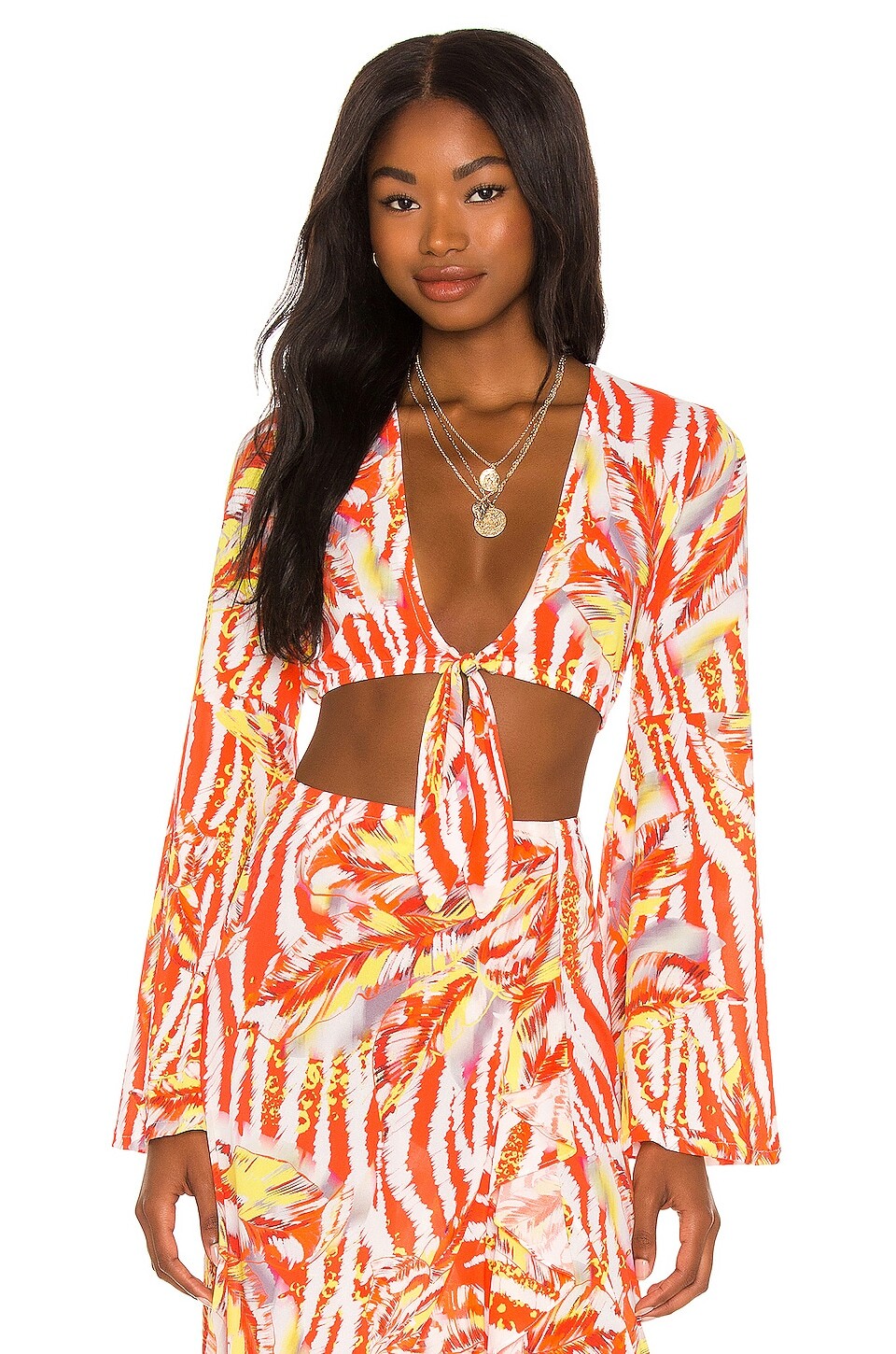 

Топ Luli Fama Bell Sleeve Crop, цвет Love Me Wild