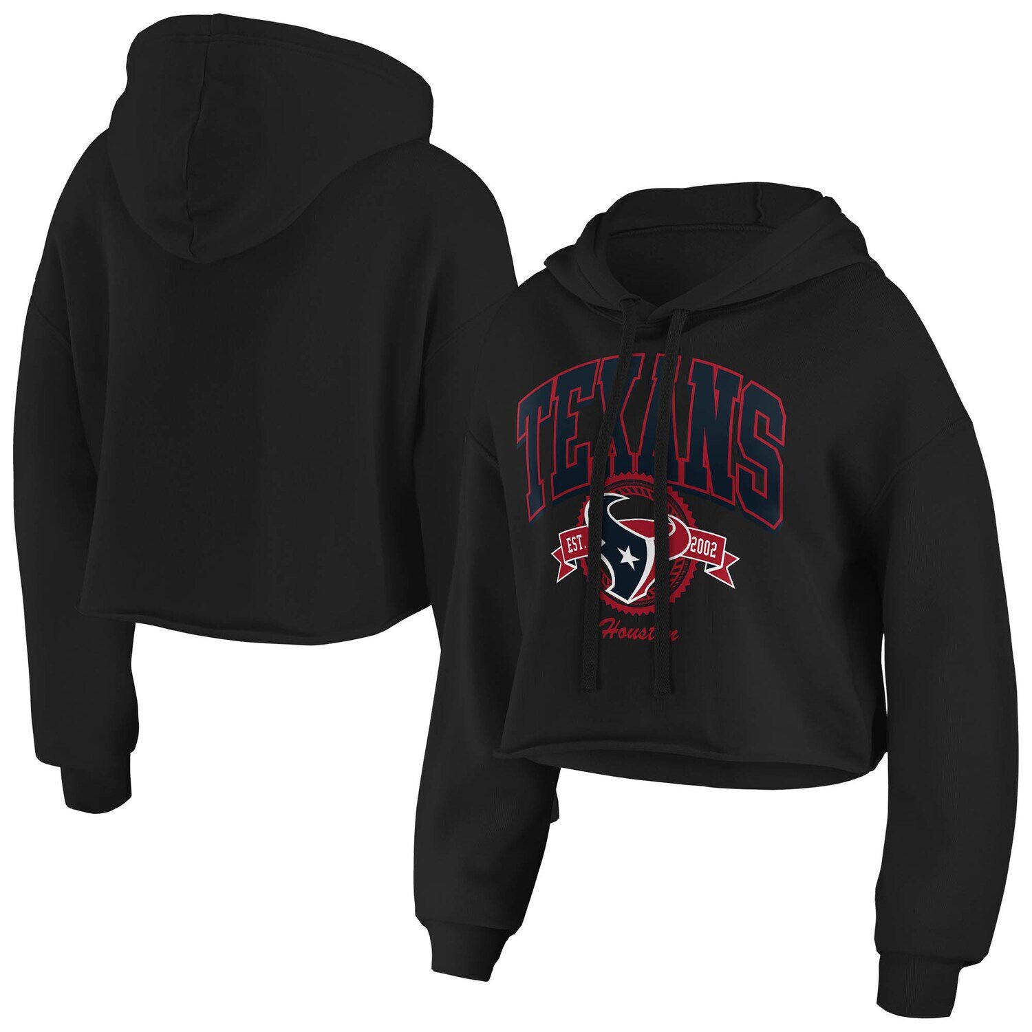 

Женская WEAR by Erin Andrews Черный флисовый укороченный пуловер с капюшоном Houston Texans