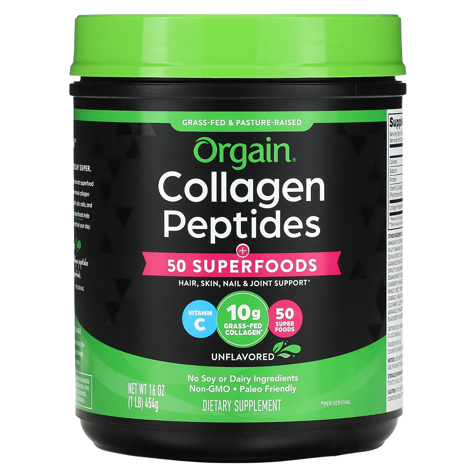 Orgain Collagen Peptides Plus 50 суперпродуктов без вкуса, 1 фунт (454 г) orgain коллагеновые пептиды плюс 50 суперфудов без добавок 454 г 1 фунт