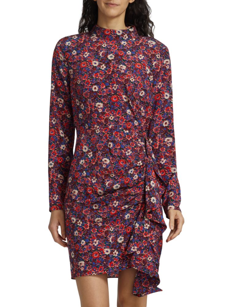 цена Мини-платье Louella из эластичного шелкового атласа с цветочным принтом Veronica Beard, цвет Berry Multi