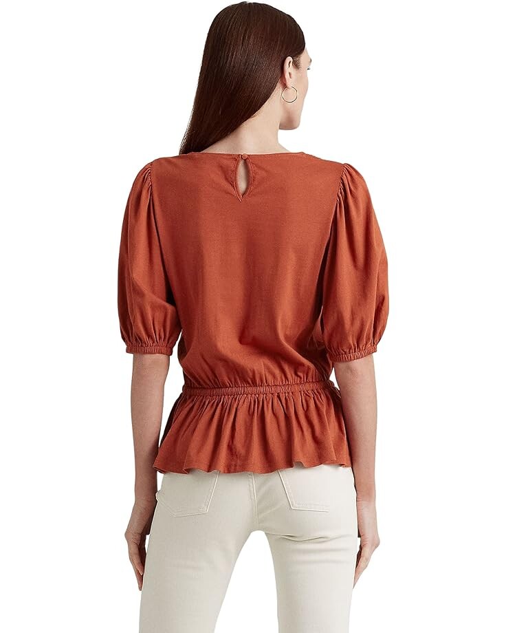

Топ LAUREN Ralph Lauren Lace-Trim Jersey Peplum Top, цвет Red Sunstone