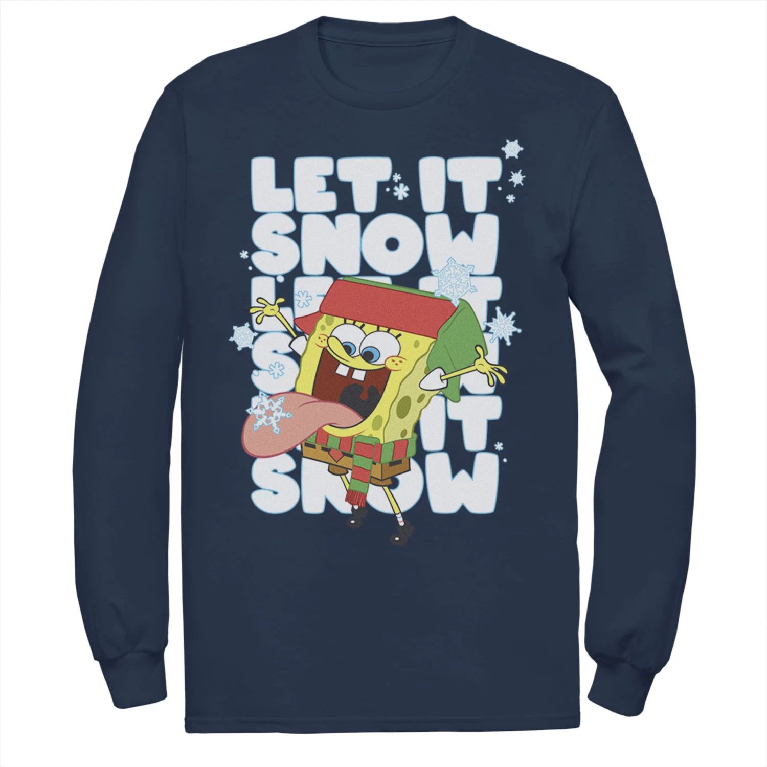 цена Мужская футболка Губка Боб Let It Snow Let It Snow Let It Snow с длинными рукавами и цветами Nickelodeon, синий