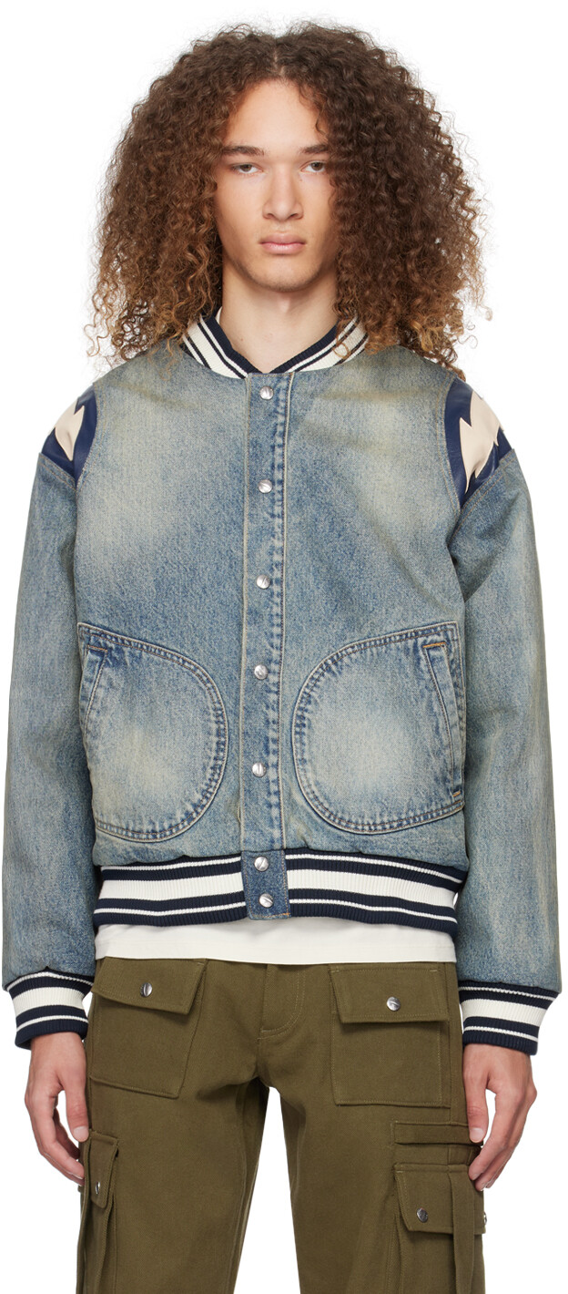 

Синий бомбер с молниями Rhude, цвет Dark indigo