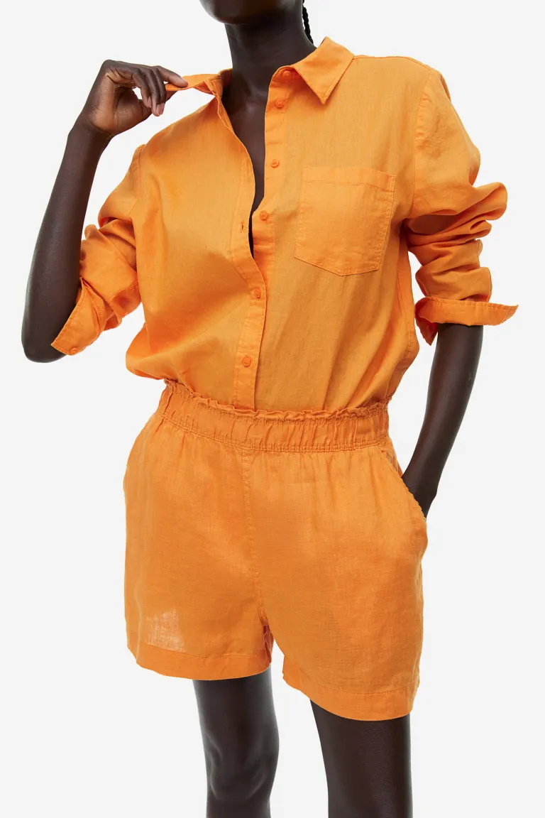 Льняные шорты H&M, оранжевый