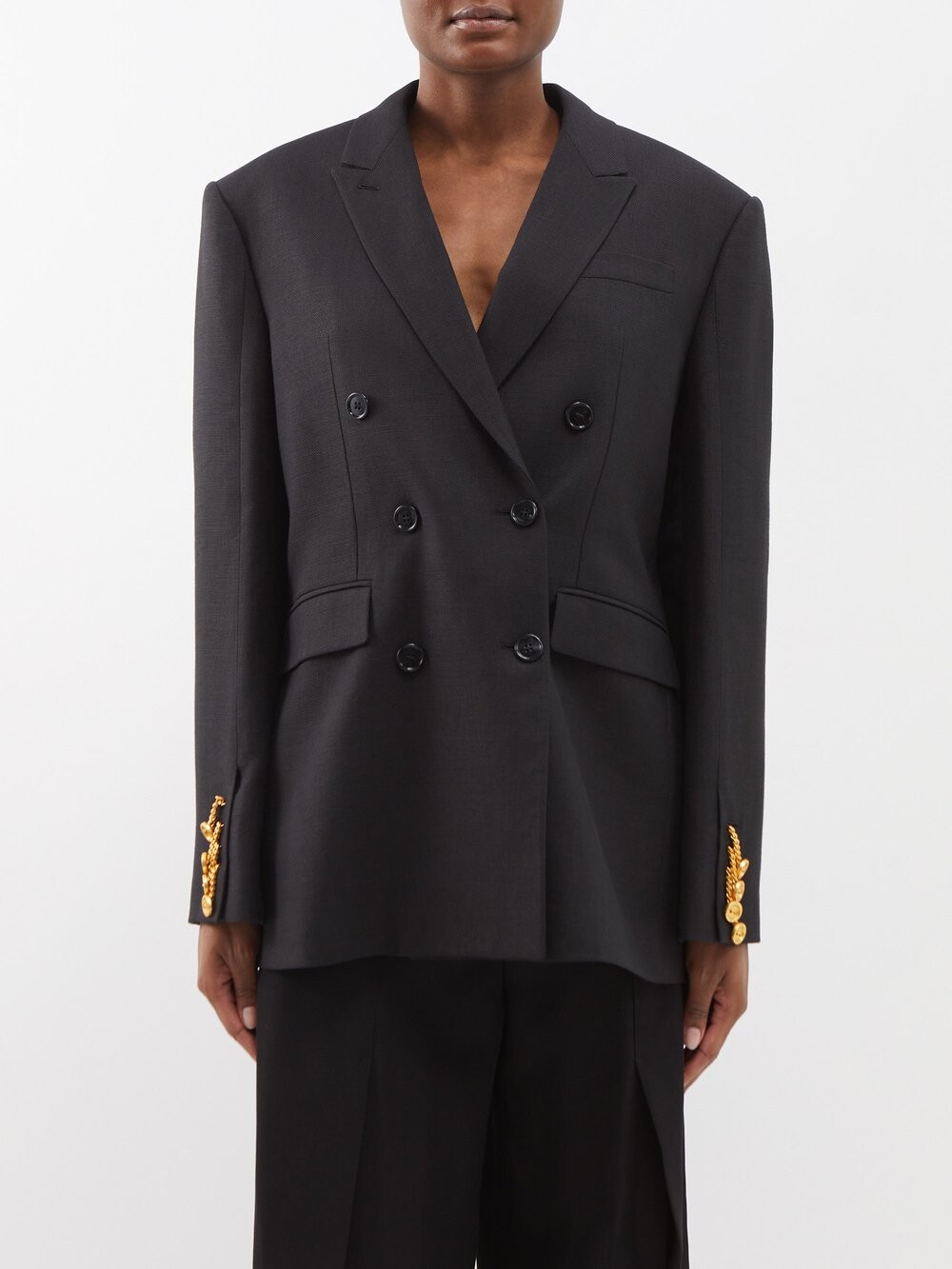 

Двубортный пиджак из смесовой шерсти с манжетами-цепочкой Burberry, черный