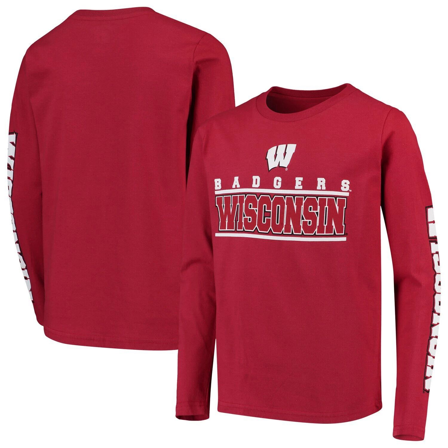 

Молодежная футболка Red Wisconsin Badgers Transition Two-Hit с длинными рукавами Outerstuff