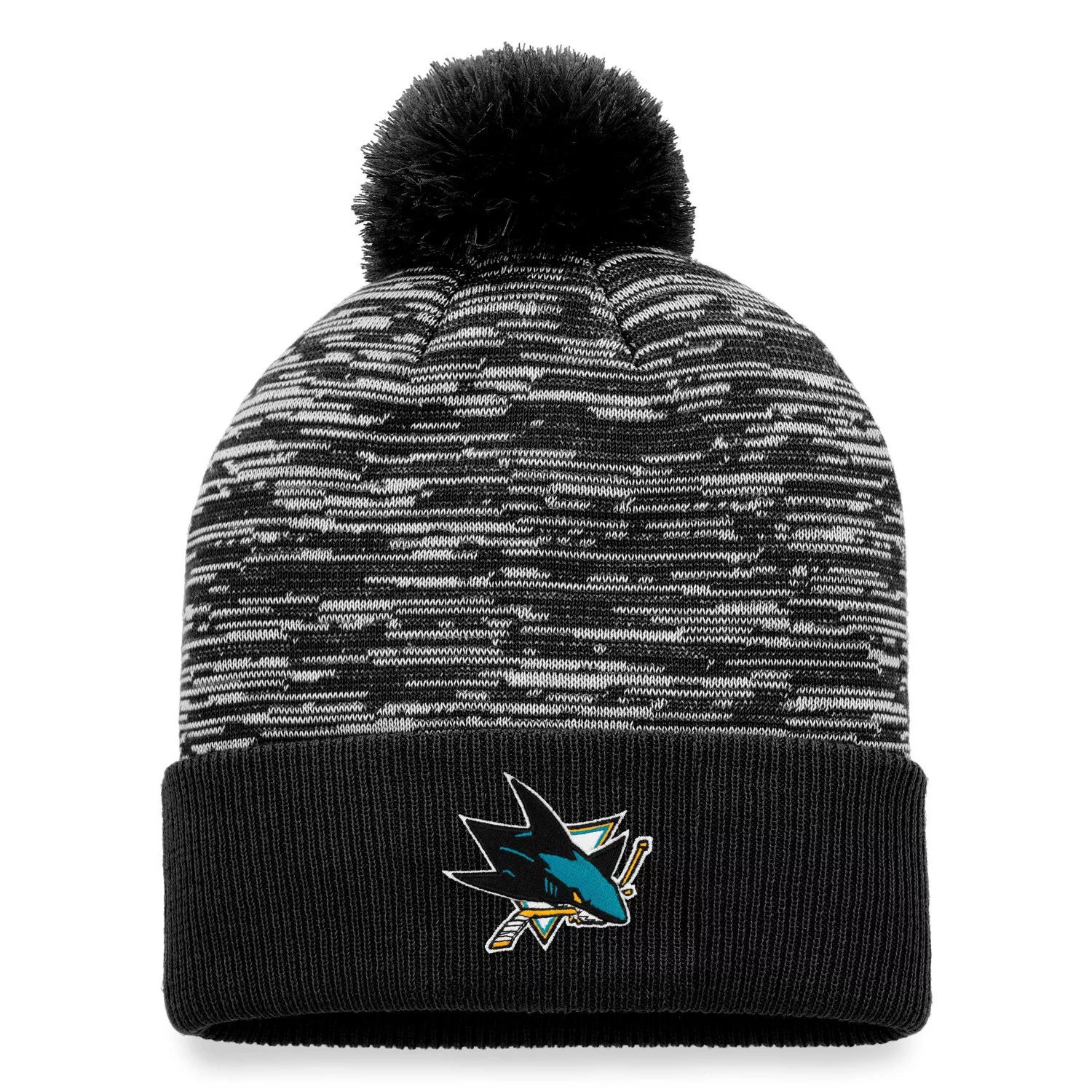 

Мужская черная вязаная шапка Fanatics San Jose Sharks Defender с манжетами и помпоном