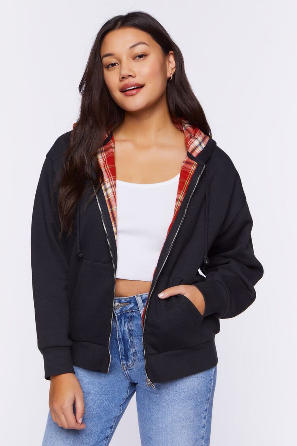 

Толстовка на молнии в клетку Forever 21, черный