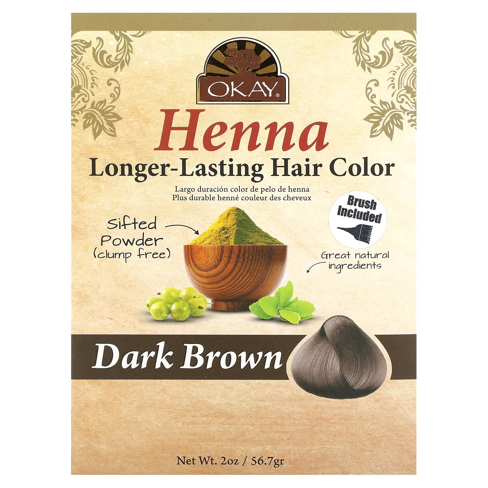 цена Хорошо Pure Naturals Хна Стойкая краска для волос Темно-коричневый 2 унции (56,7 г) Okay Pure Naturals