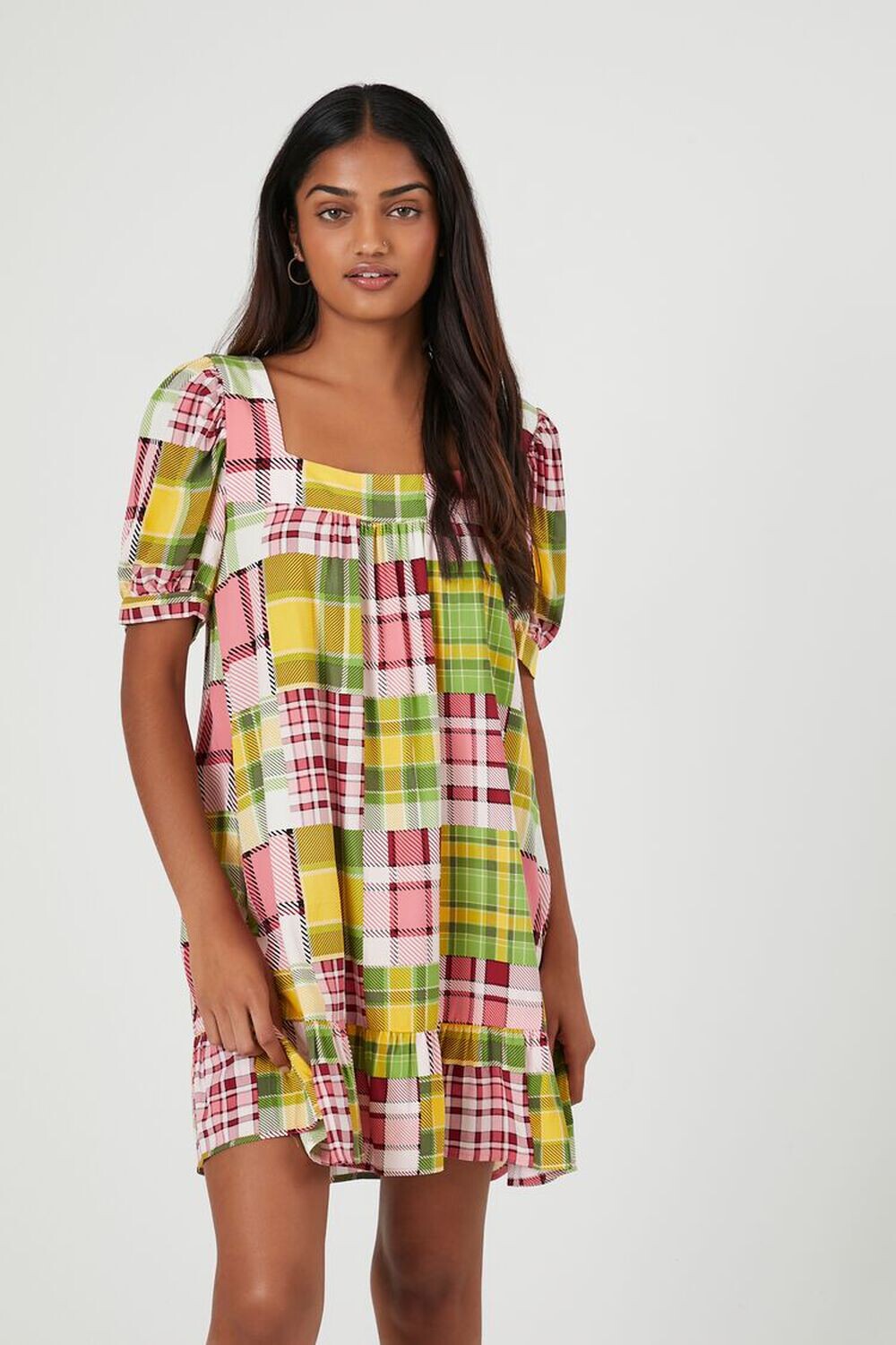 

Мини-платье из поплина в клетку с рюшами Forever 21