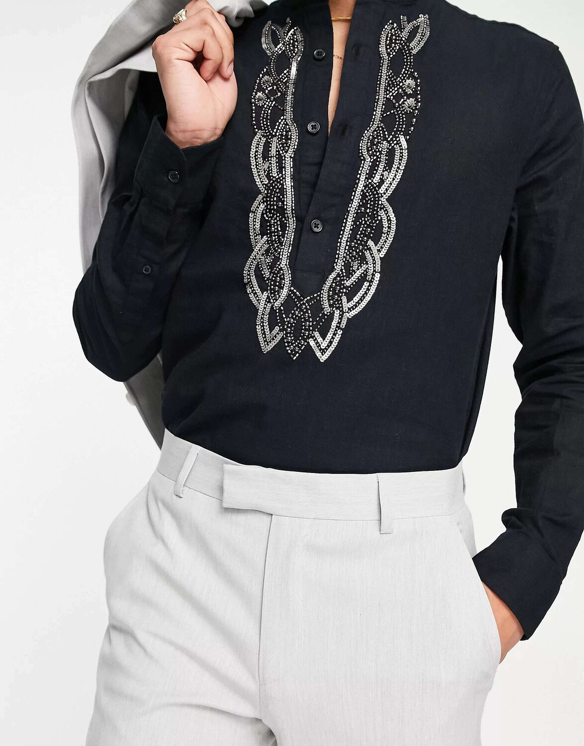 

Серые льдисто-серые свадебные костюмные брюки-скинни ASOS