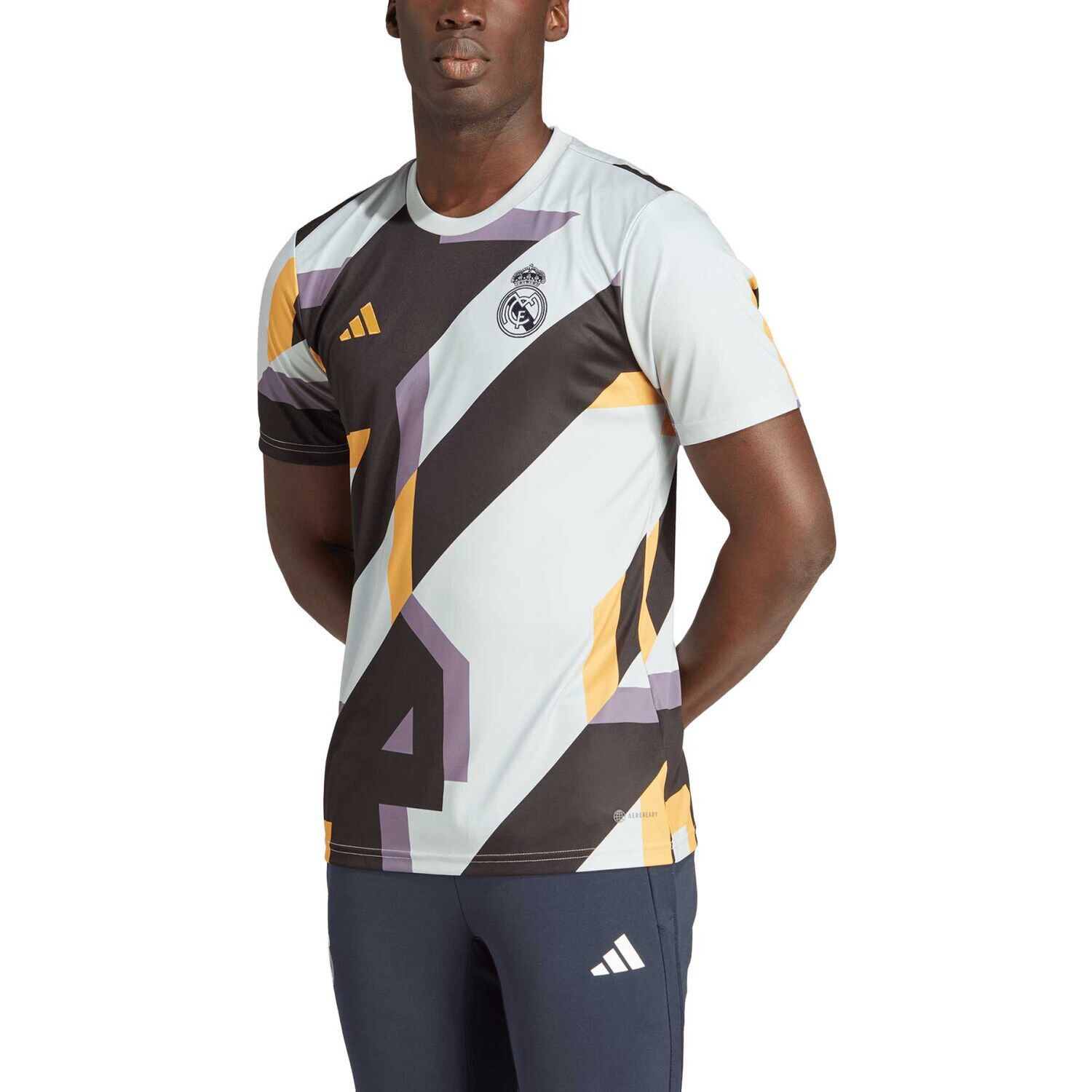 

Мужская серебряная футболка перед матчем Real Madrid 2023/24 adidas, Серый