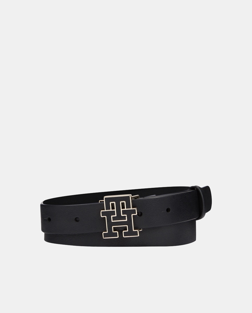 Черный кожаный ремень с пряжкой с логотипом Tommy Hilfiger, черный