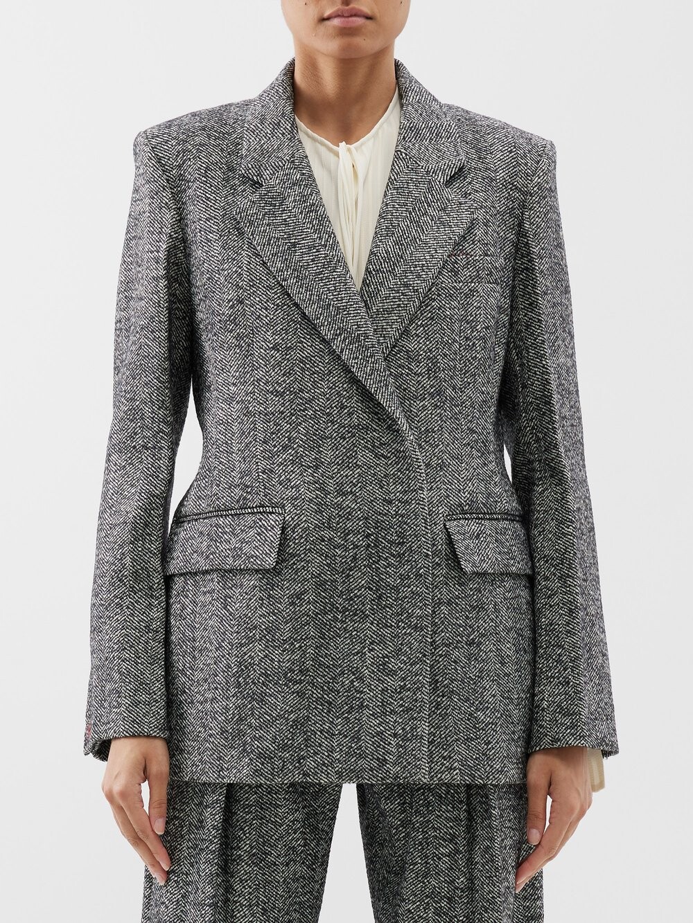 

Однобортный пиджак из смесовой шерсти Victoria Beckham, черный