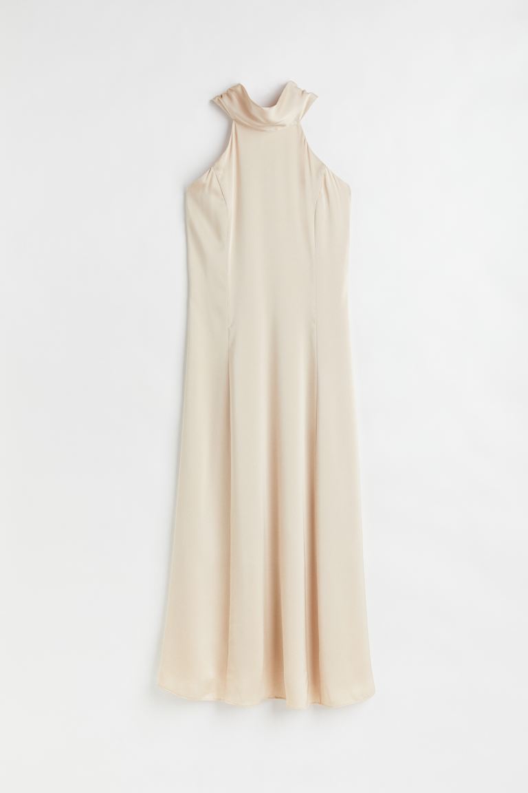Атласное платье на свадьбу H&M, светло-бежевый