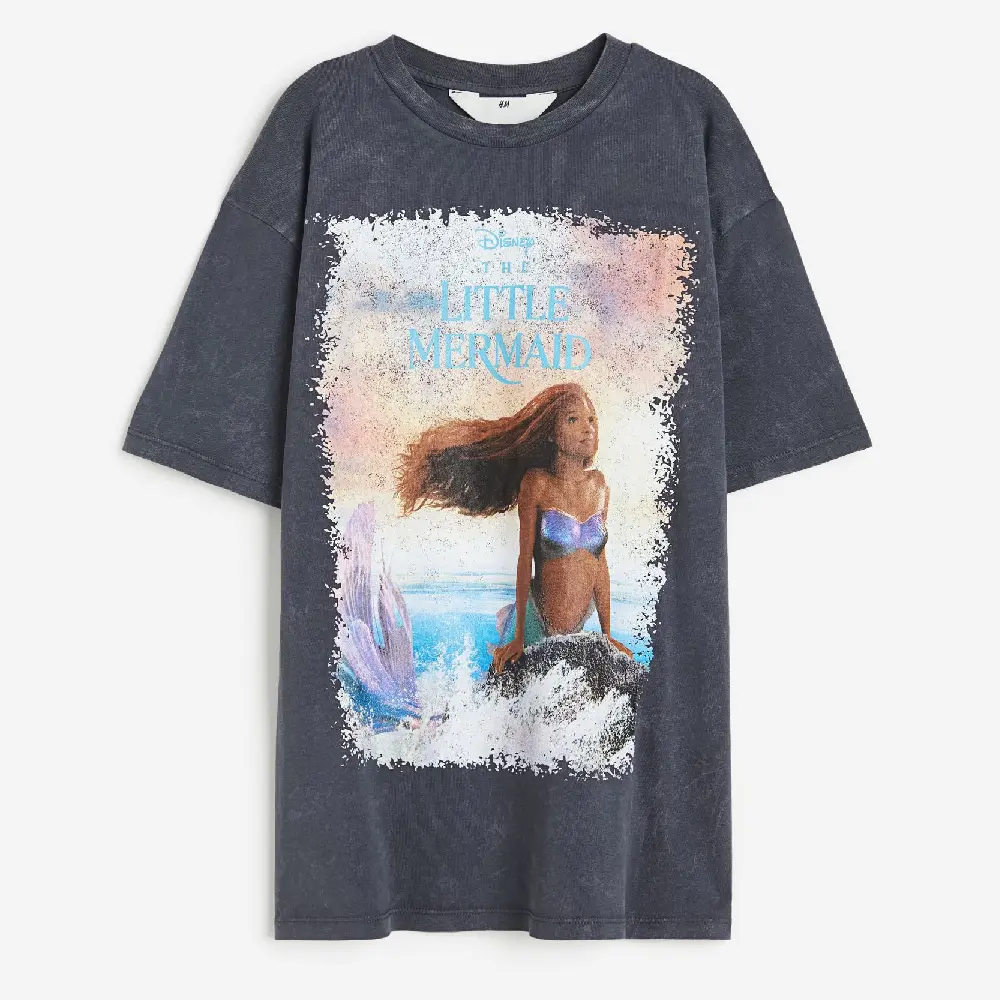 

Футболка H&M Kids Oversized Printed The Little Mermaid, темно-серый