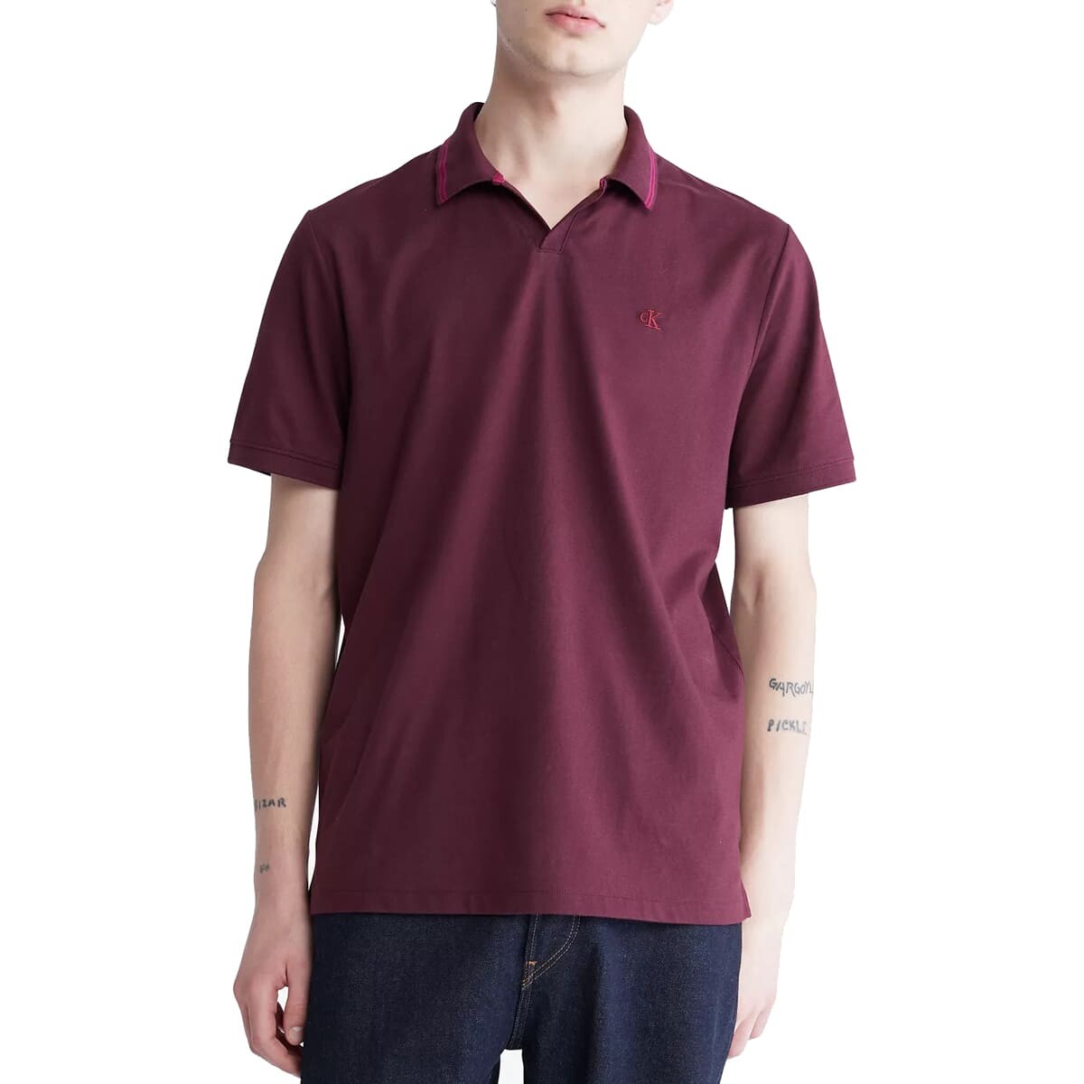 

Футболка-поло Calvin Klein Smooth Open Placket Short-Sleeve Logo, темно-бордовый