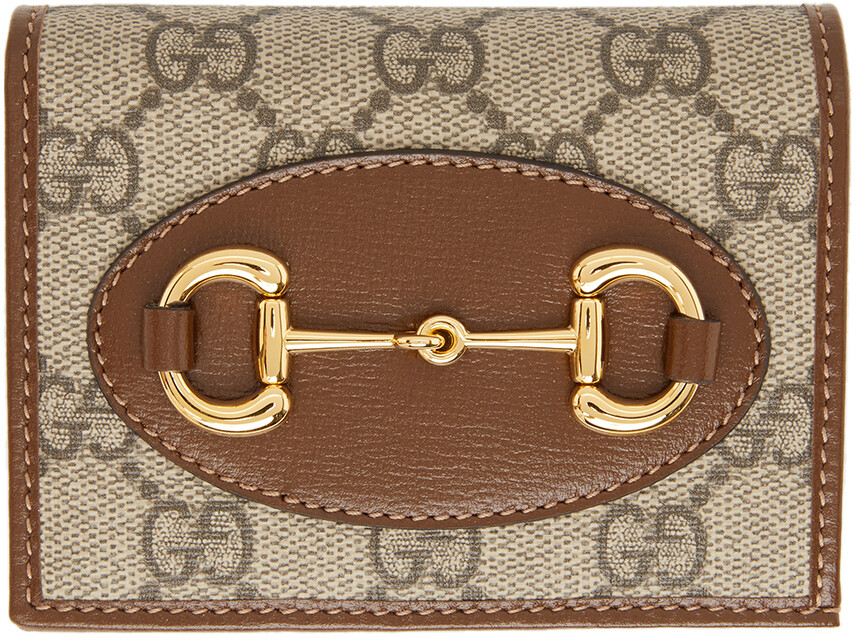 

Бежево-коричневый кошелек GG 'Gucci 1955' Horsebit с визитницей